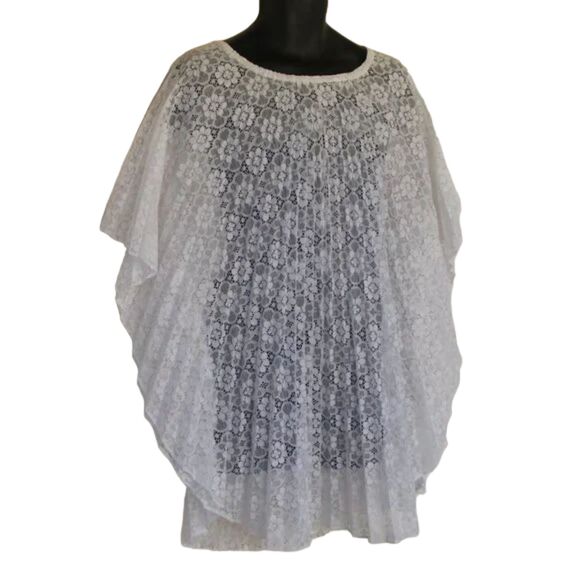 Vintage Swim Cover, OS, White Floral Lace, Neck string, Pullover - Picture 2 of 8